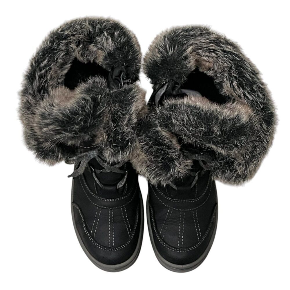 Santana Canada Myrah Winter Boots Black Faux Fur Trim Lace Up Zip Snow 38 US 7 - Picture 9 of 14